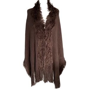 Noelle Shawl Wrap Cardigan Stole Women's One Size OS Brown Knit Faux Fur Sweater
